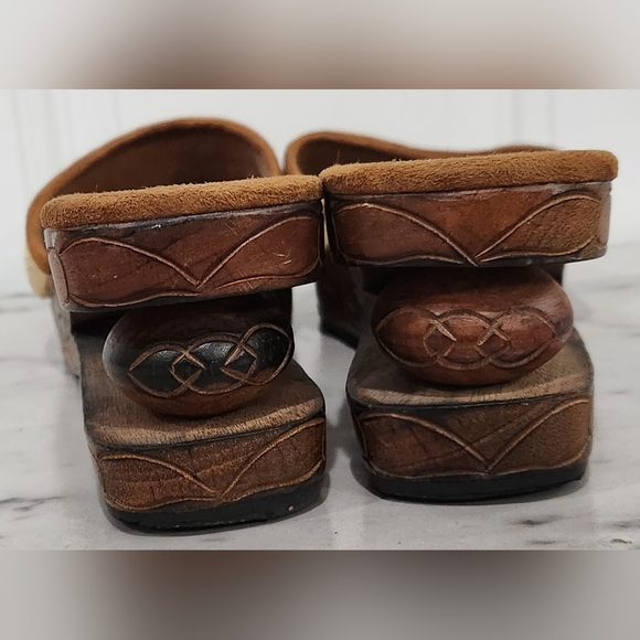 Vintage 90s Y2K Cha Cha carved wood wedge sandals women's size 7 - Picture 6 of 9